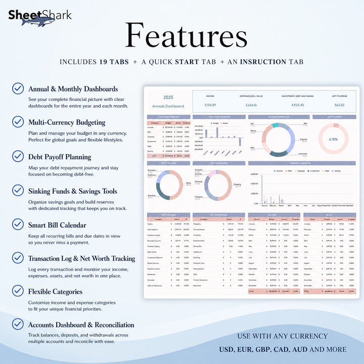Annual Budget Spreadsheet Template – template features view