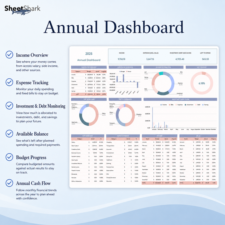 Annual Budget Spreadsheet Template – digital download template preview