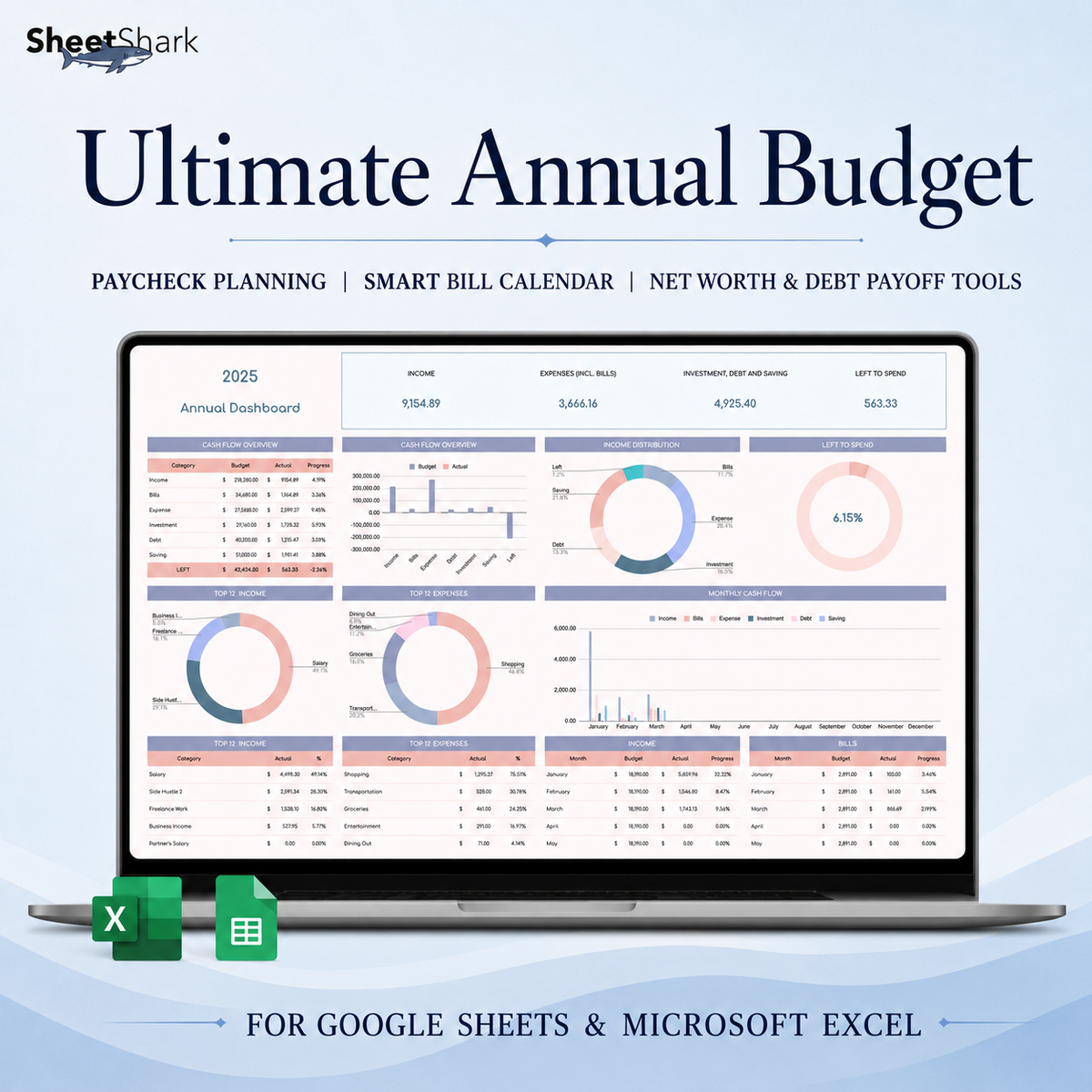 Annual Budget Spreadsheet Template – preview for Excel and Google Sheets