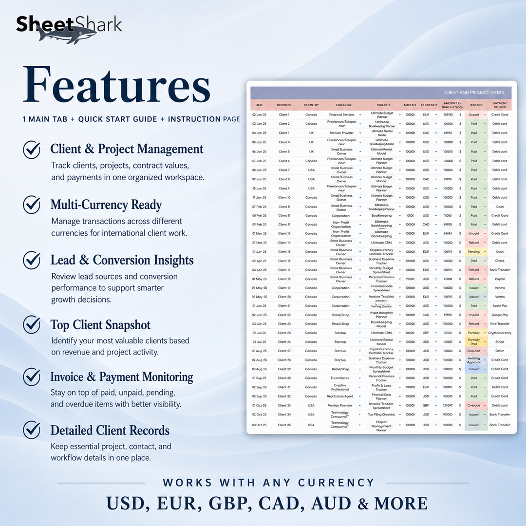 Client Tracker Spreadsheet for Freelancers – spreadsheet template screenshot