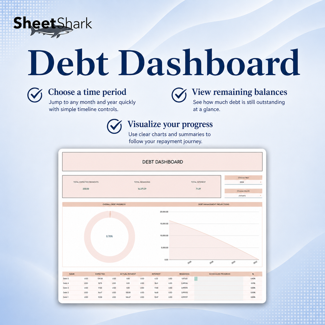 Debt Snowball Spreadsheet – template features view