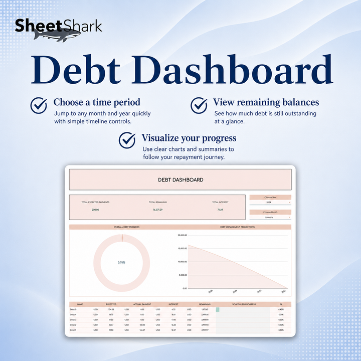 Debt Snowball Spreadsheet – template features view