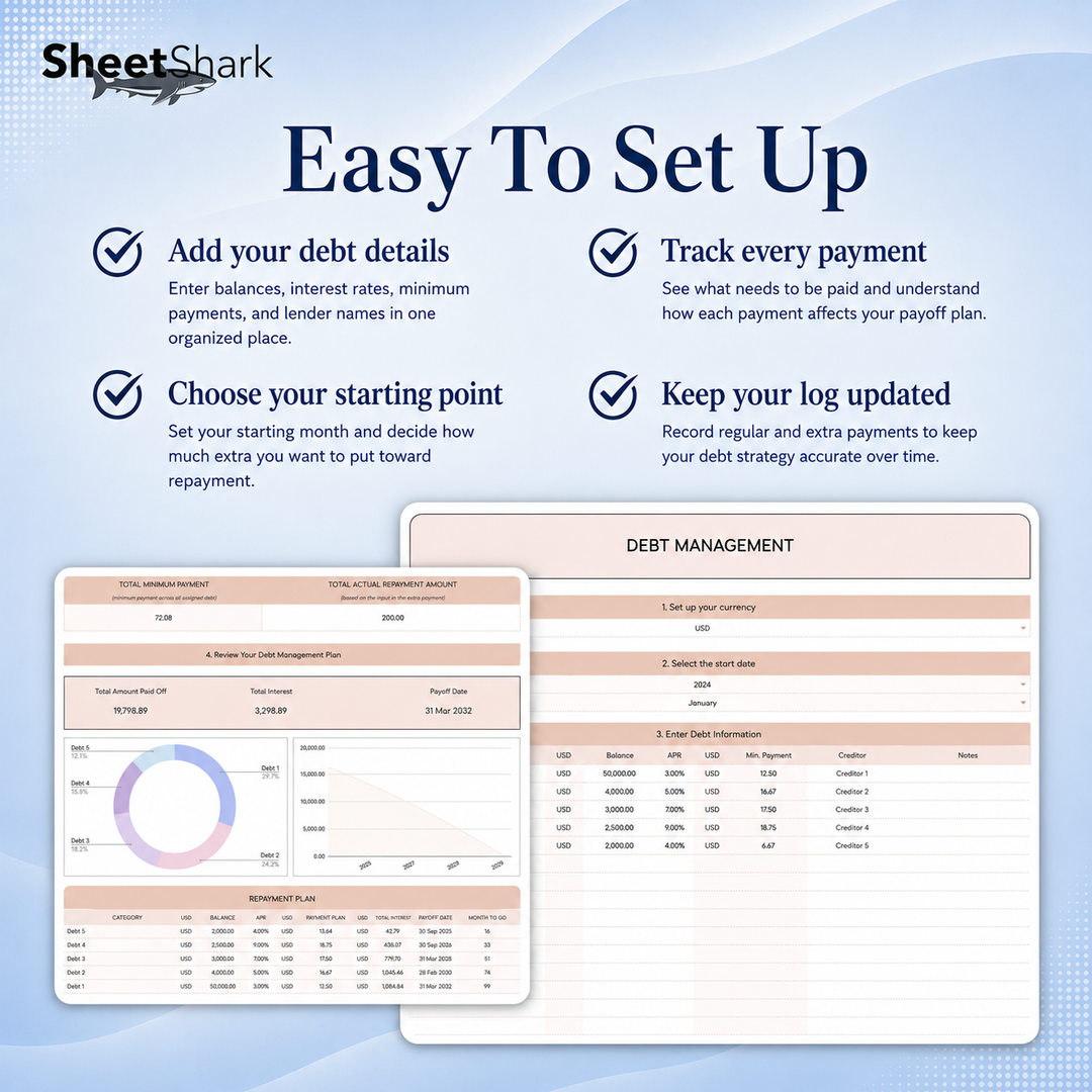 Debt Snowball Spreadsheet – dashboard and layout overview
