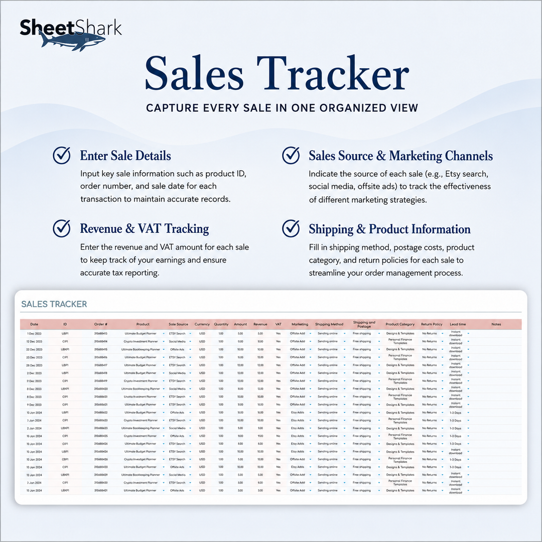 Etsy Seller Spreadsheet – example spreadsheet screenshot