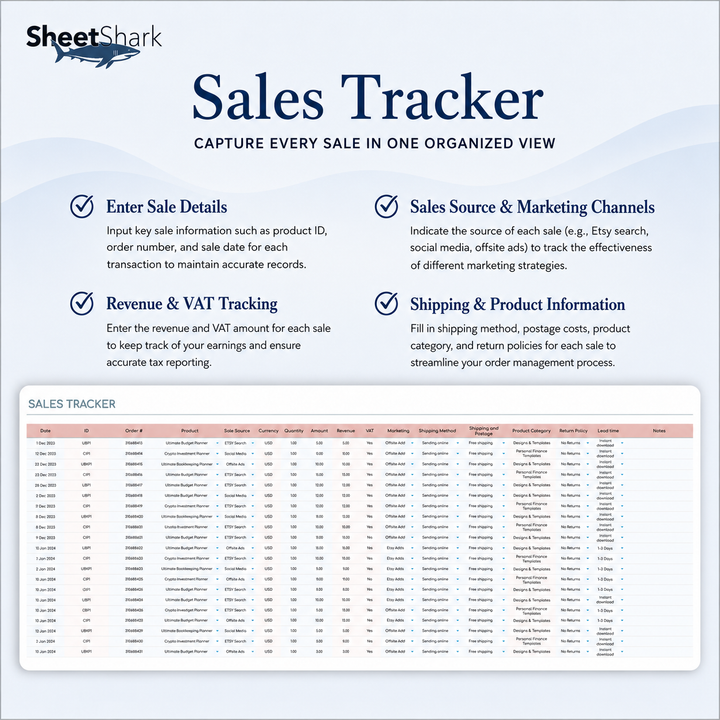 Etsy Seller Spreadsheet – example spreadsheet screenshot