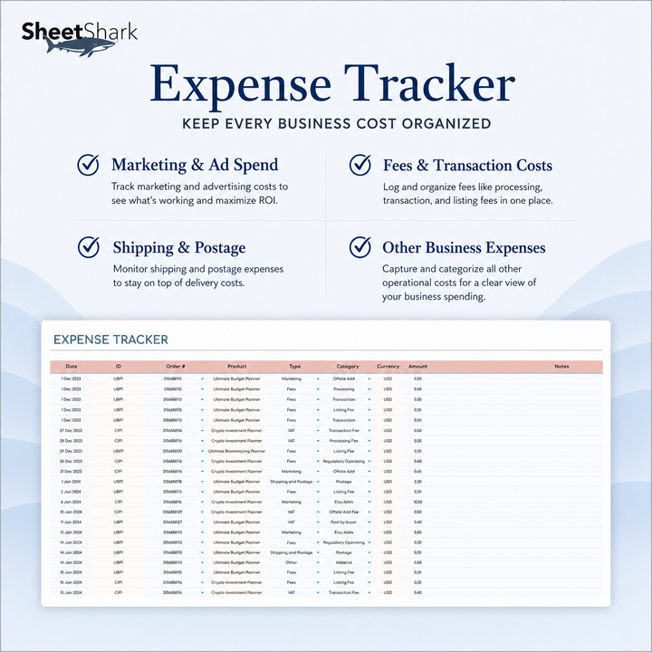 Etsy Seller Spreadsheet – Google Sheets compatible template