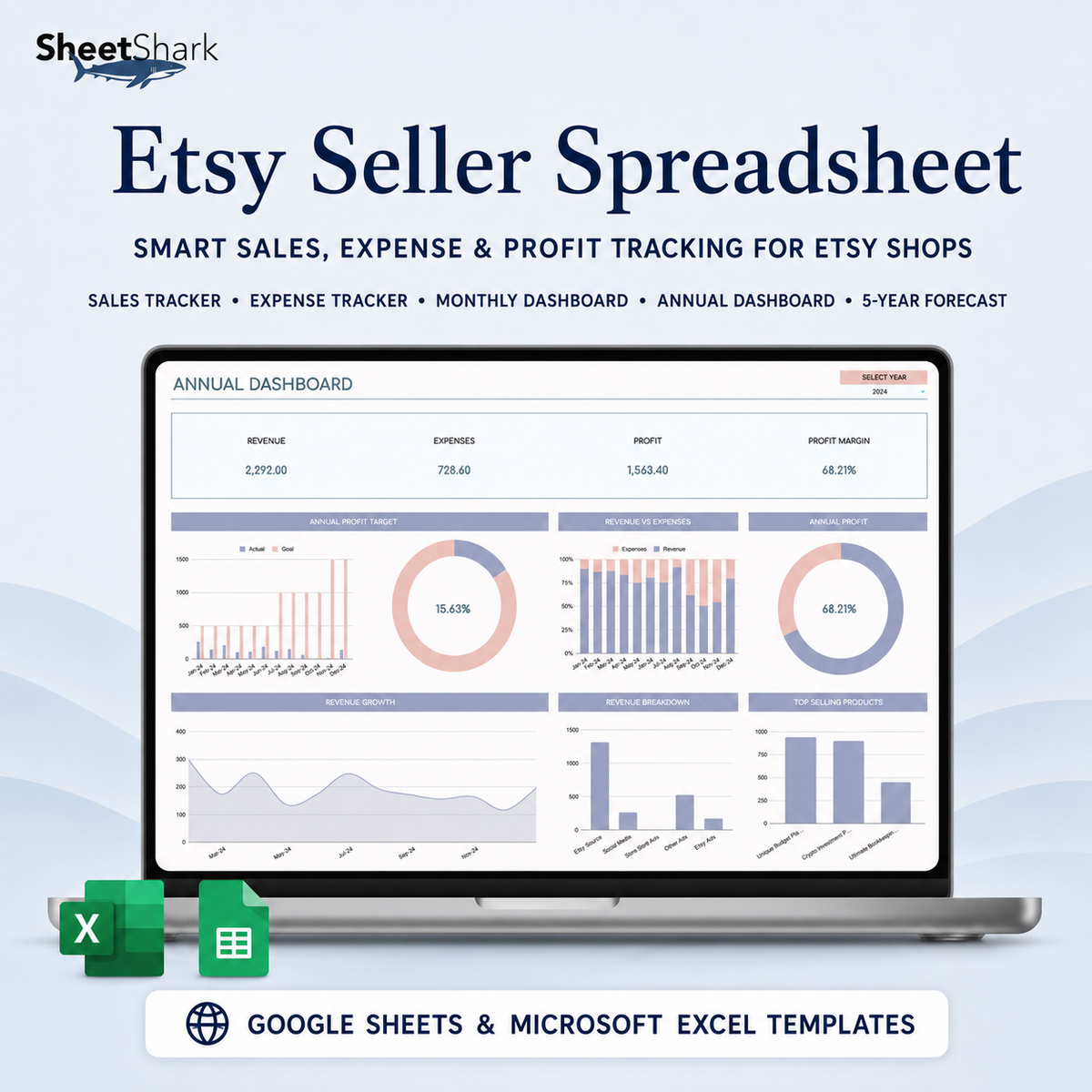 Etsy Seller Spreadsheet – preview for Excel and Google Sheets