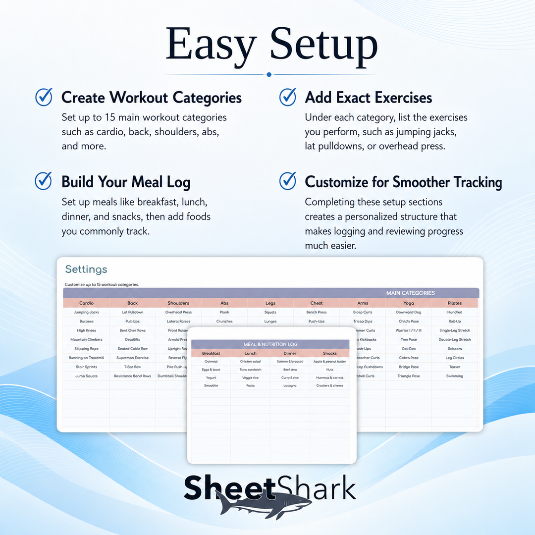 Fitness Planner Spreadsheet – dashboard and layout overview