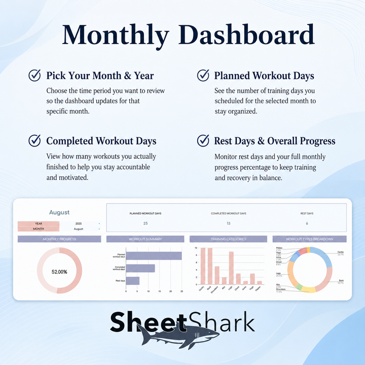 Fitness Planner Spreadsheet – template features view