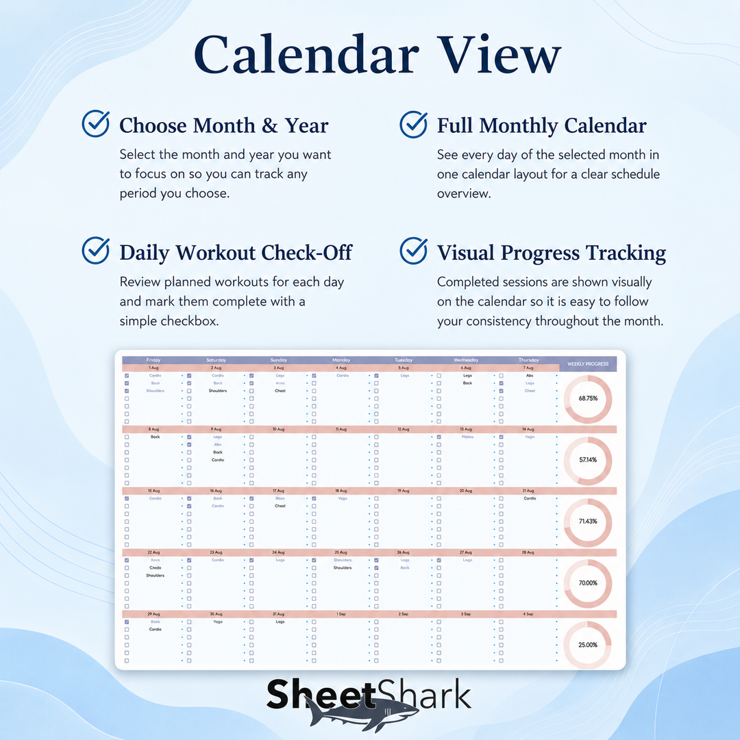 Fitness Planner Spreadsheet – example spreadsheet screenshot