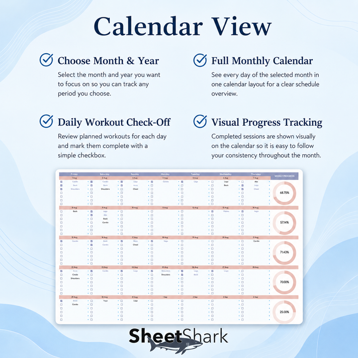 Fitness Planner Spreadsheet – example spreadsheet screenshot