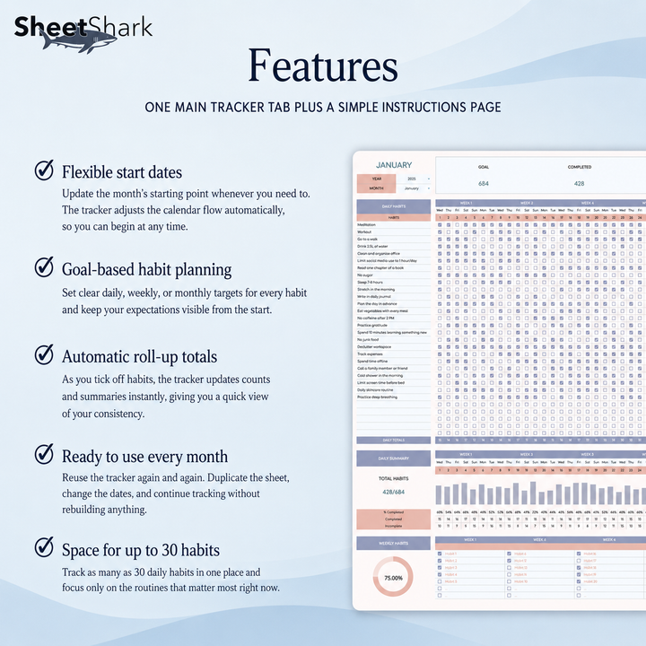 Habit Tracker Spreadsheet – spreadsheet template screenshot