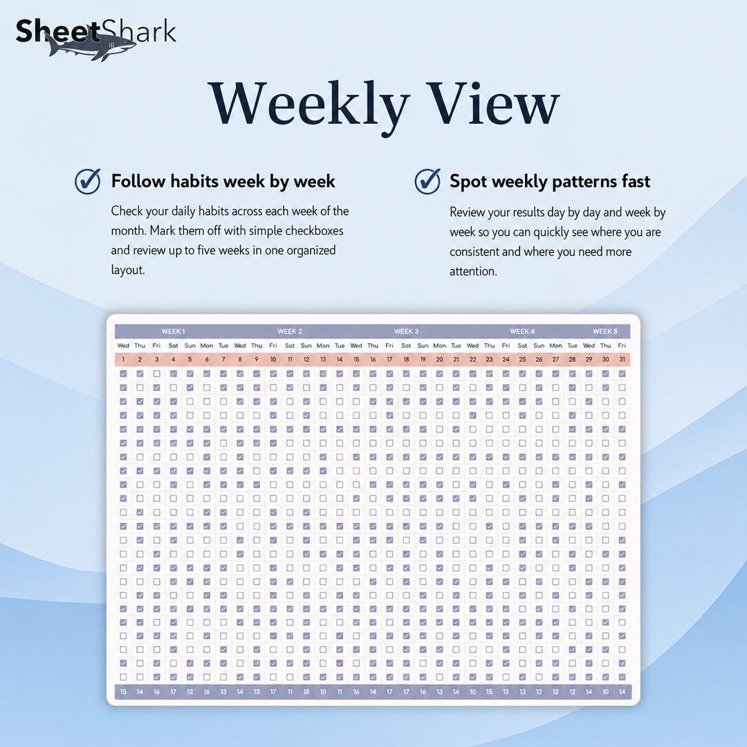 Habit Tracker Spreadsheet – template features view