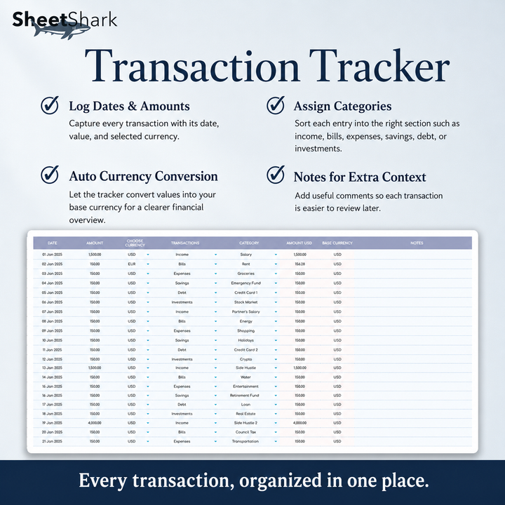 Income & Expense Tracker Spreadsheet – template features view