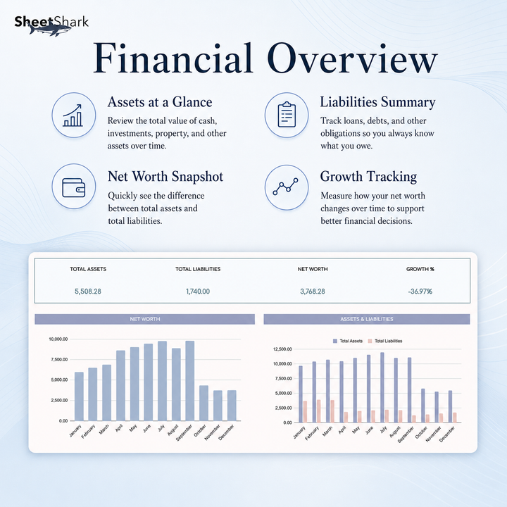 Net Worth Tracker Spreadsheet – template features view
