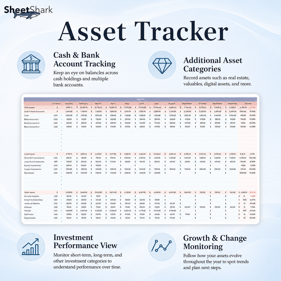 Net Worth Tracker Spreadsheet – Google Sheets compatible template