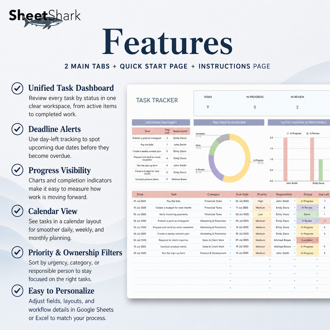 Task Tracker Spreadsheet – spreadsheet template screenshot
