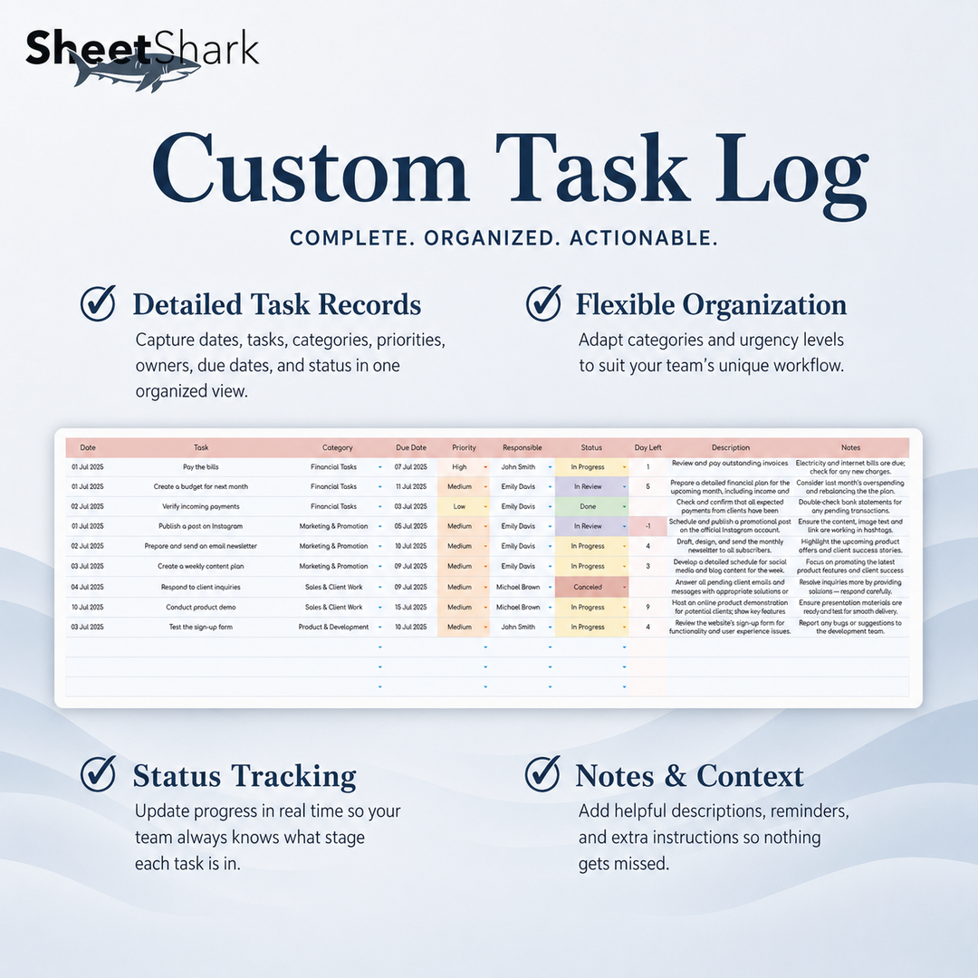 Task Tracker Spreadsheet – Google Sheets compatible template
