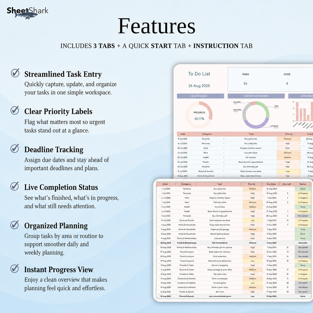 To-Do List Spreadsheet – spreadsheet template screenshot