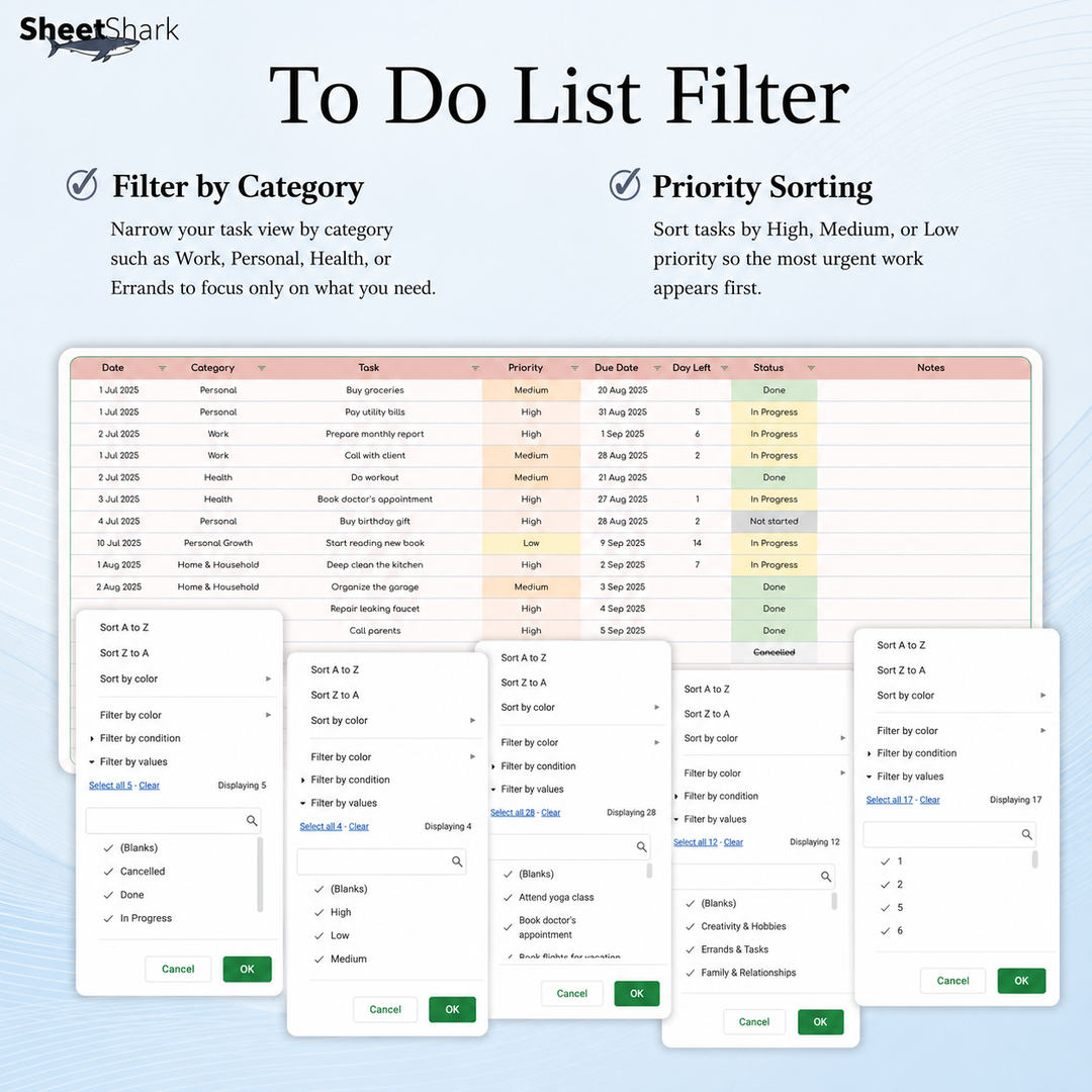 To-Do List Spreadsheet – Google Sheets compatible template