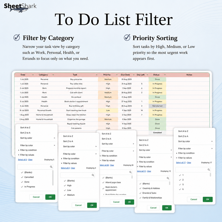 To-Do List Spreadsheet – Google Sheets compatible template