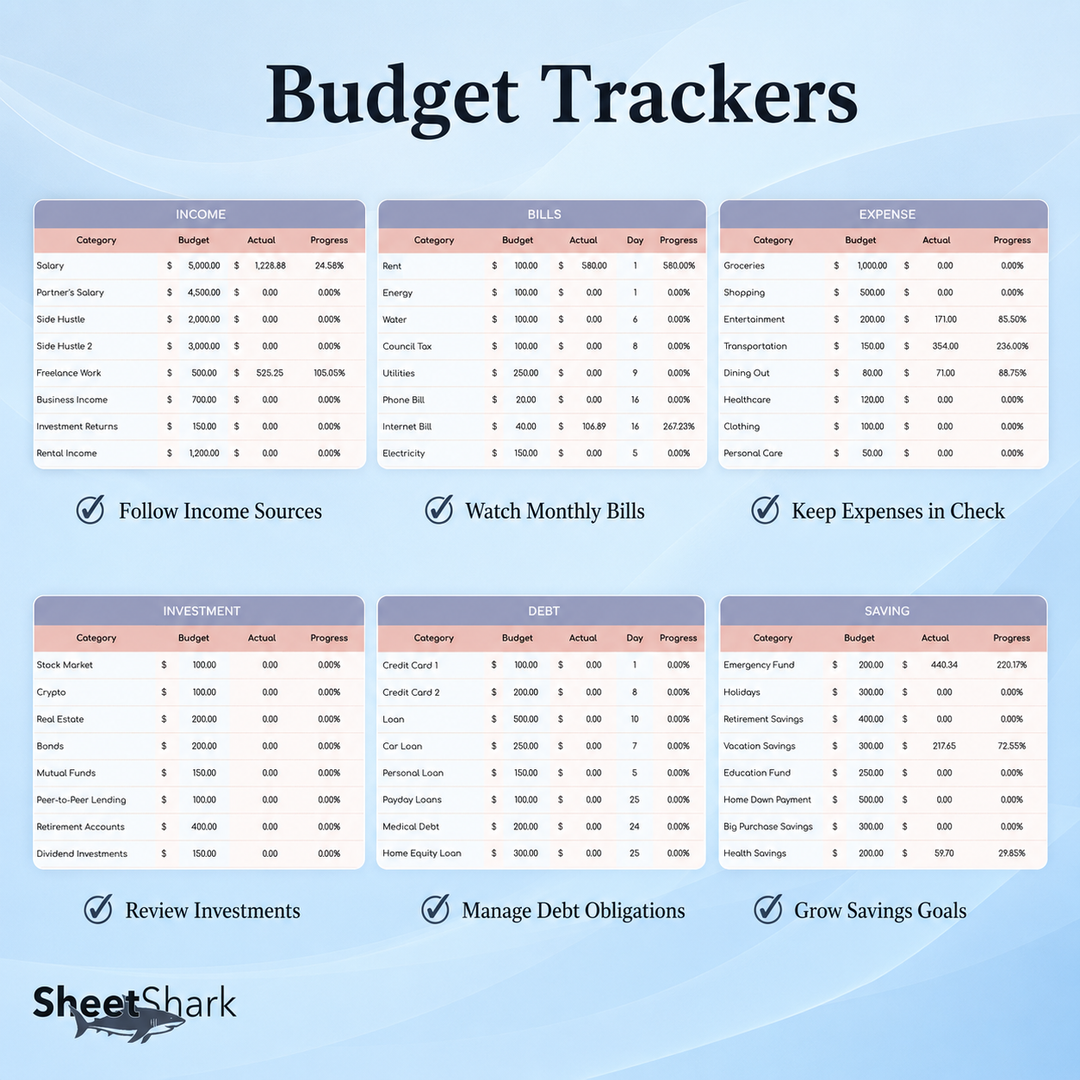 Monthly Budget Spreadsheet – digital download template preview