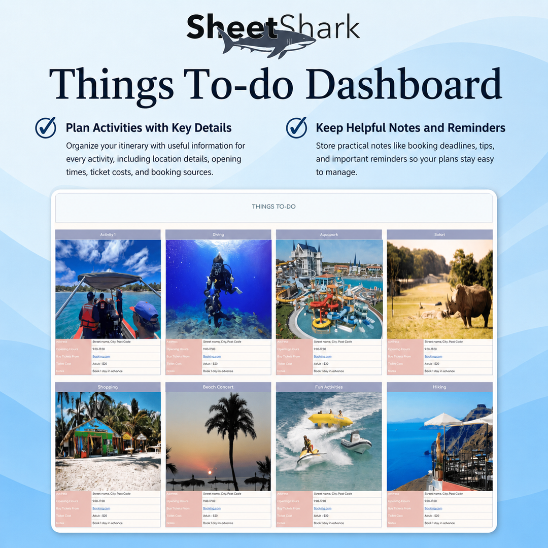 Travel Planner Spreadsheet – example spreadsheet screenshot