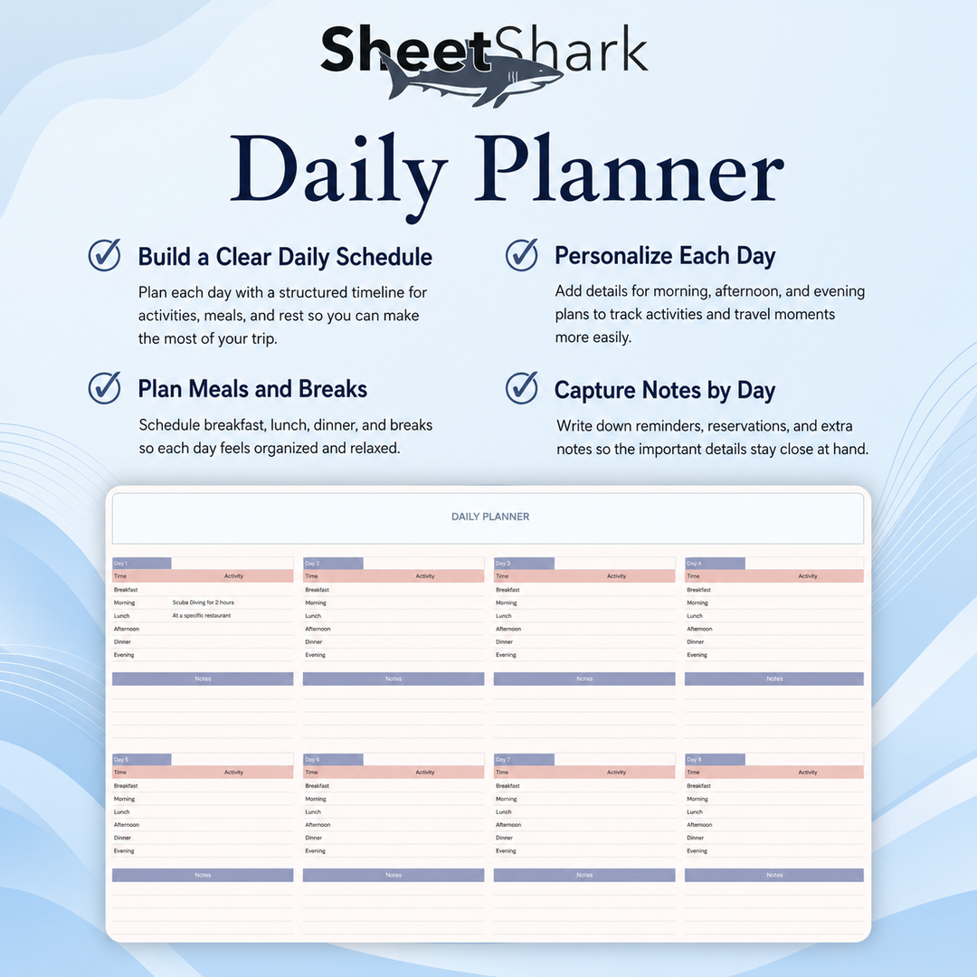 Travel Planner Spreadsheet – Google Sheets compatible template