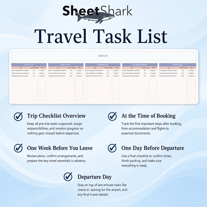 Travel Planner Spreadsheet – digital download template preview