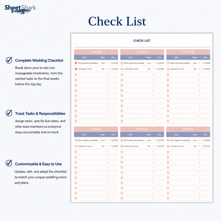 Wedding Planner Spreadsheet – digital download template preview