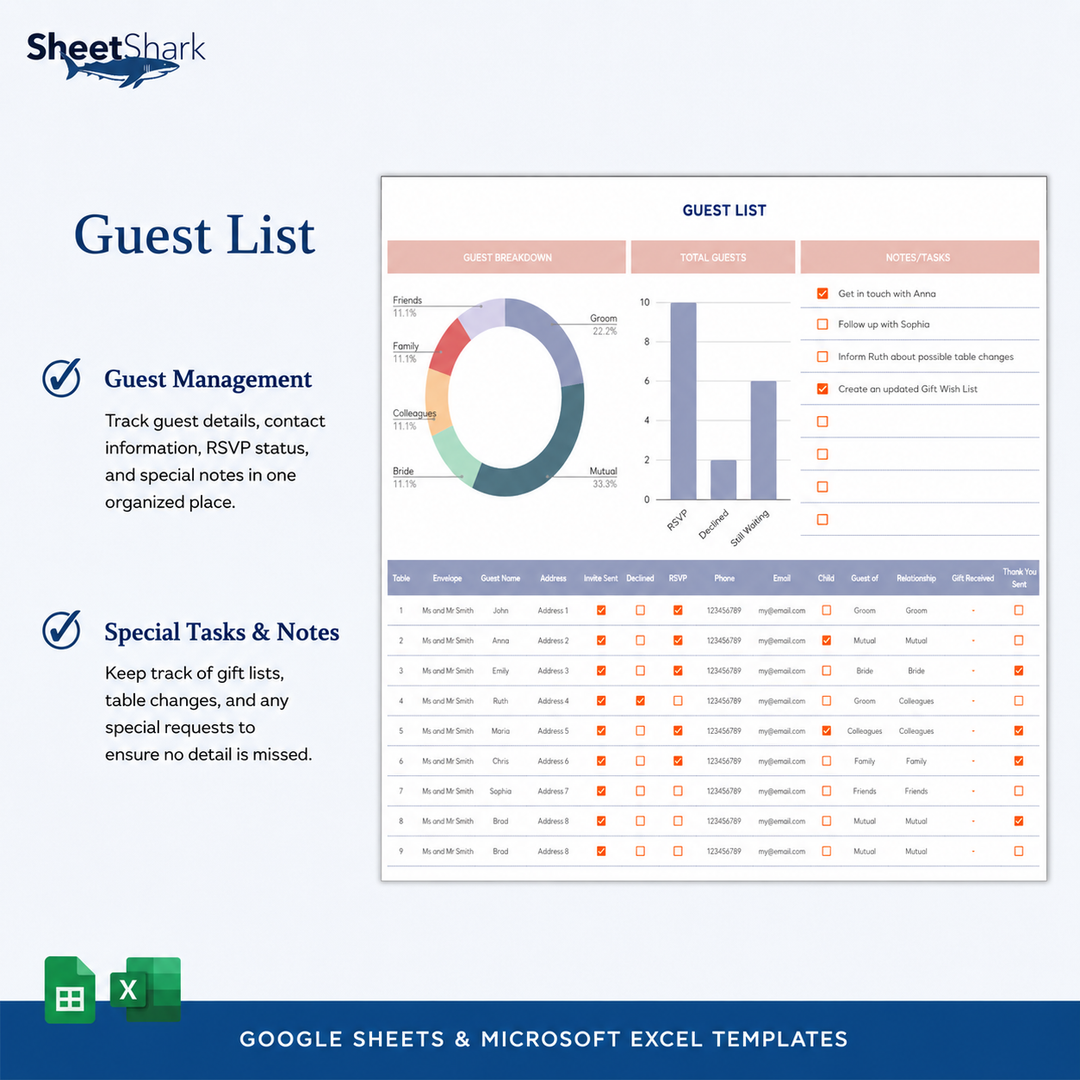 Wedding Planner Spreadsheet – Excel spreadsheet template preview