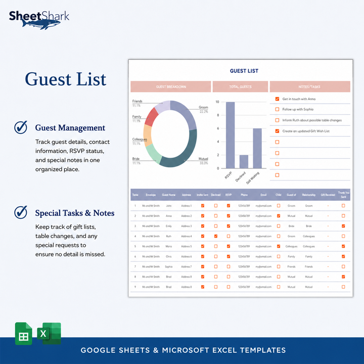 Wedding Planner Spreadsheet – Excel spreadsheet template preview