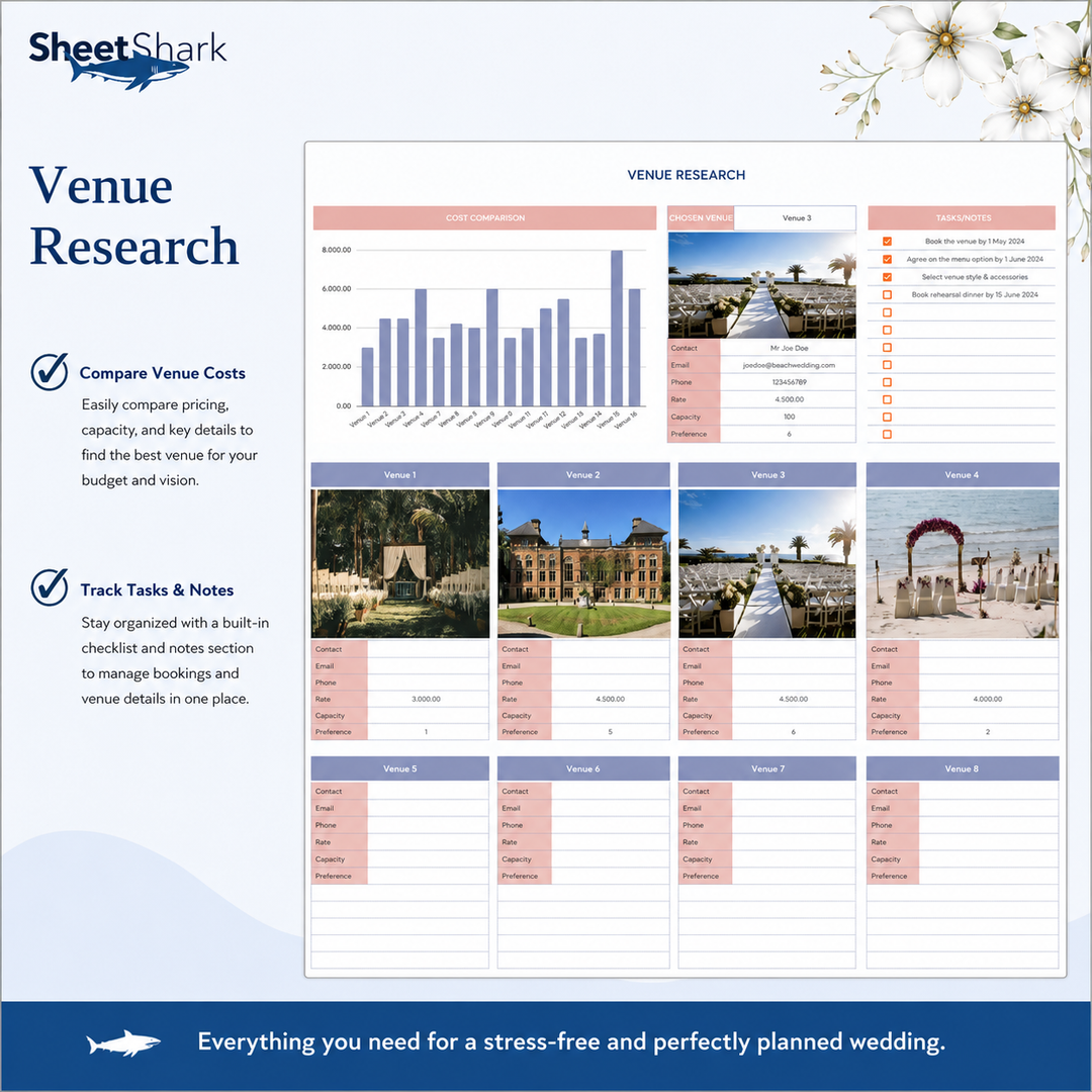 Wedding Planner Spreadsheet – Google Sheets compatible template