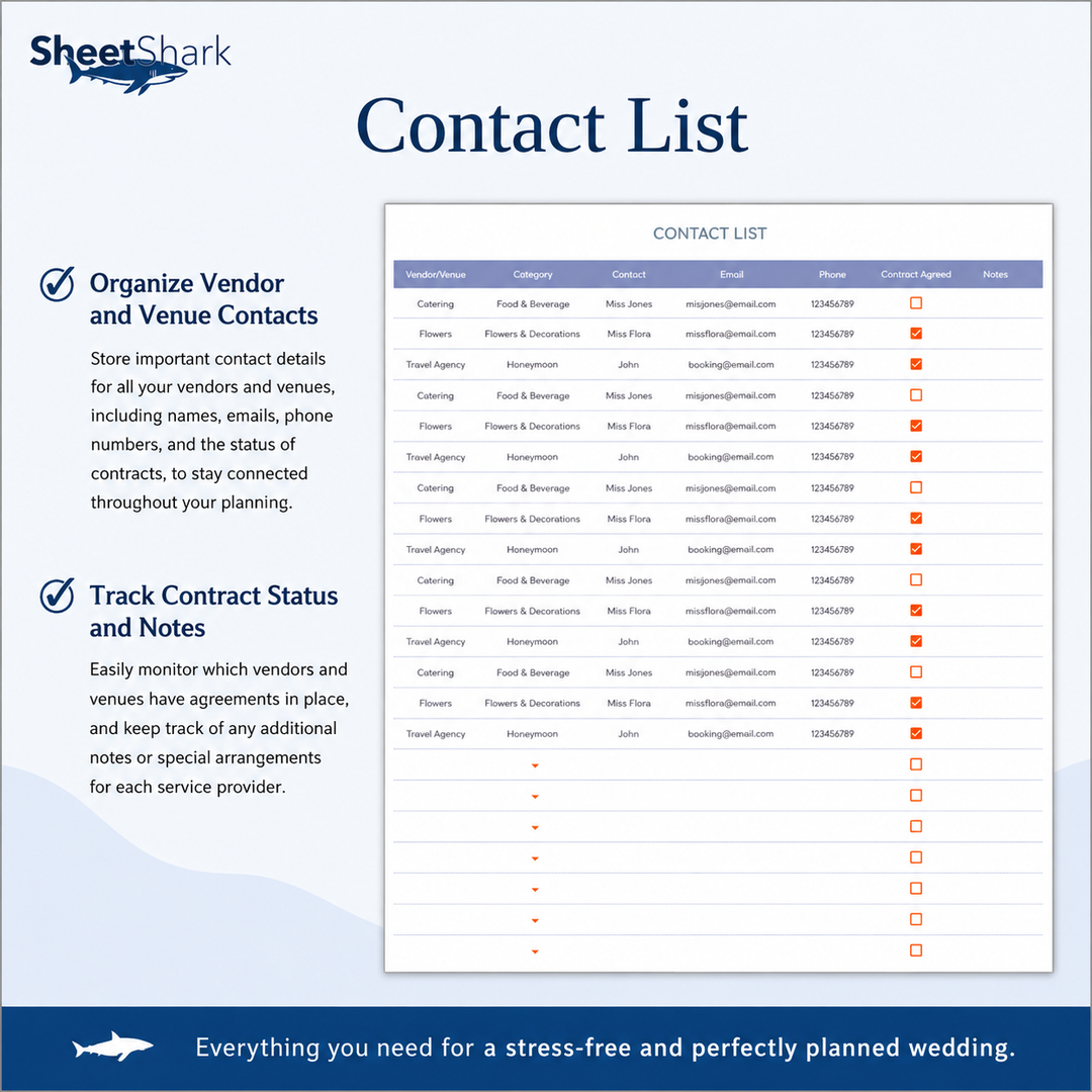 Wedding Planner Spreadsheet – example spreadsheet screenshot