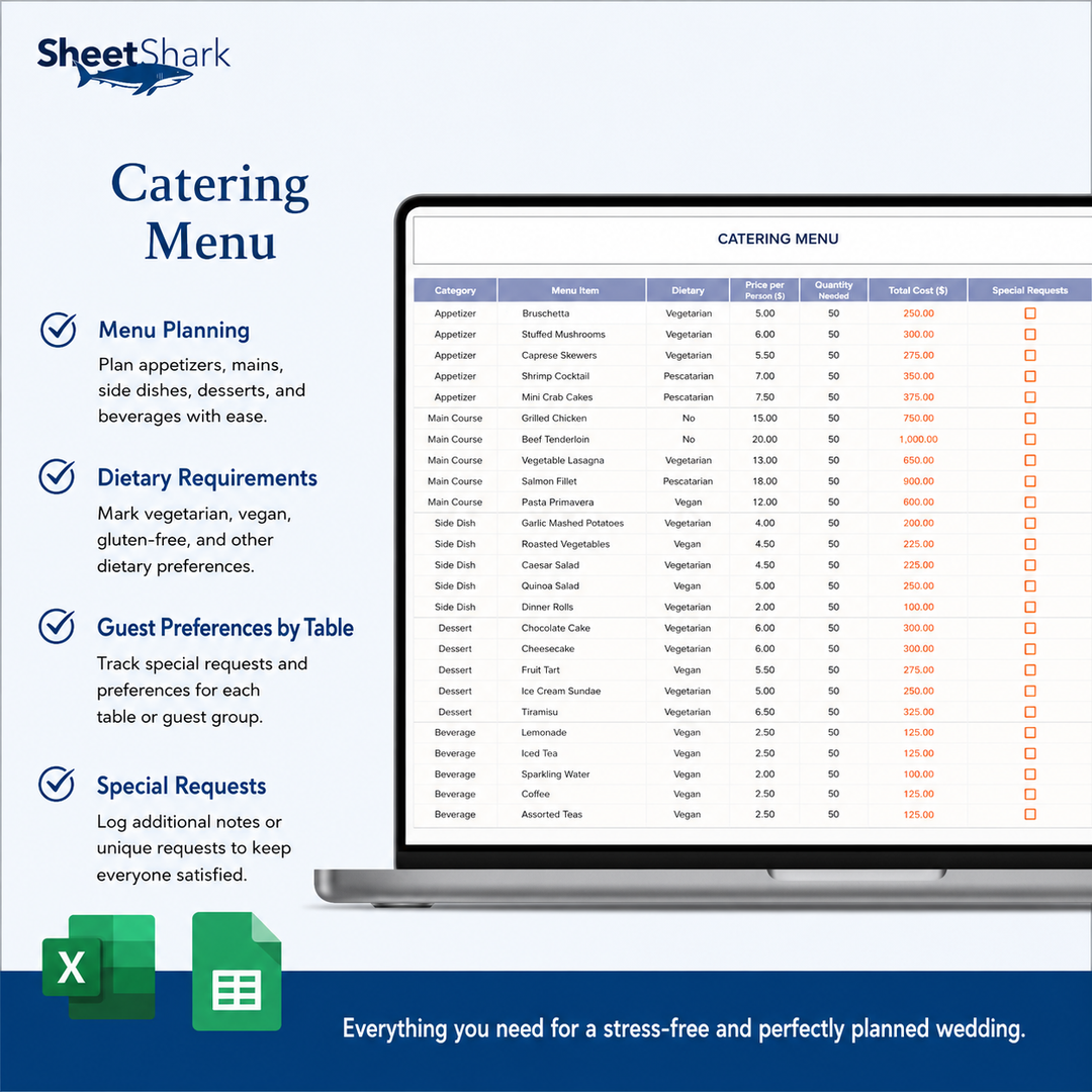 Wedding Planner Spreadsheet – template features view