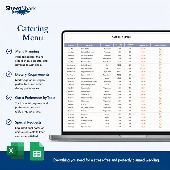Wedding Planner Spreadsheet – template features view
